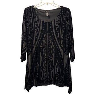 Style & Co Black Sheer Velvet Burnout Tunic Top 3/4 Sleeve Sz  XL blouse tunic